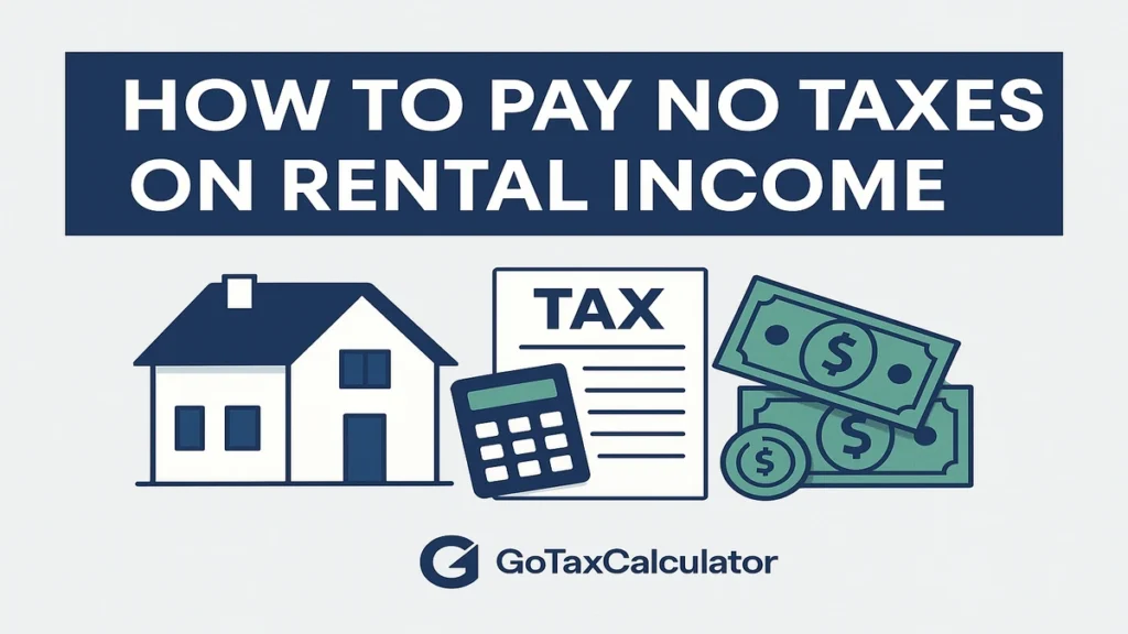 How to Pay No Taxes on Rental Income – featured image with rental property, calculator and tax concept